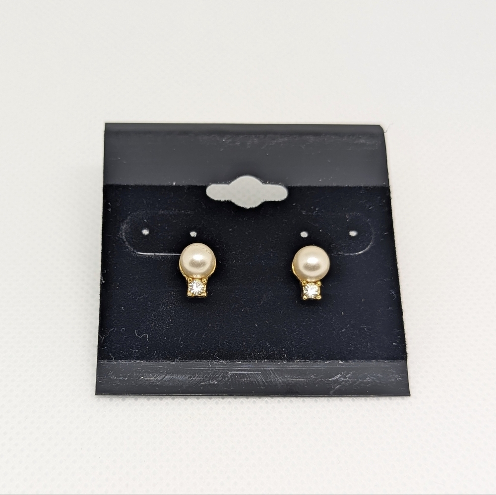Pearl & CZ Gold-Tone Stud Earrings - Picture 3 of 3